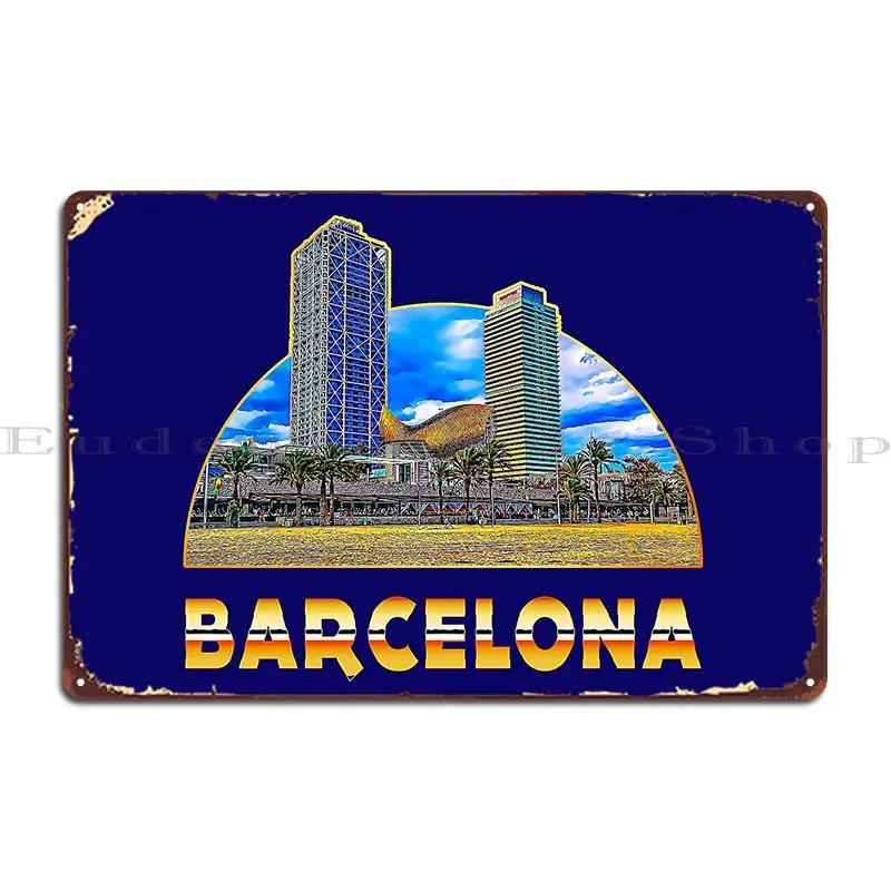 Home Barcelona - Papan Tanda Logam Skyscraper Di Pantai