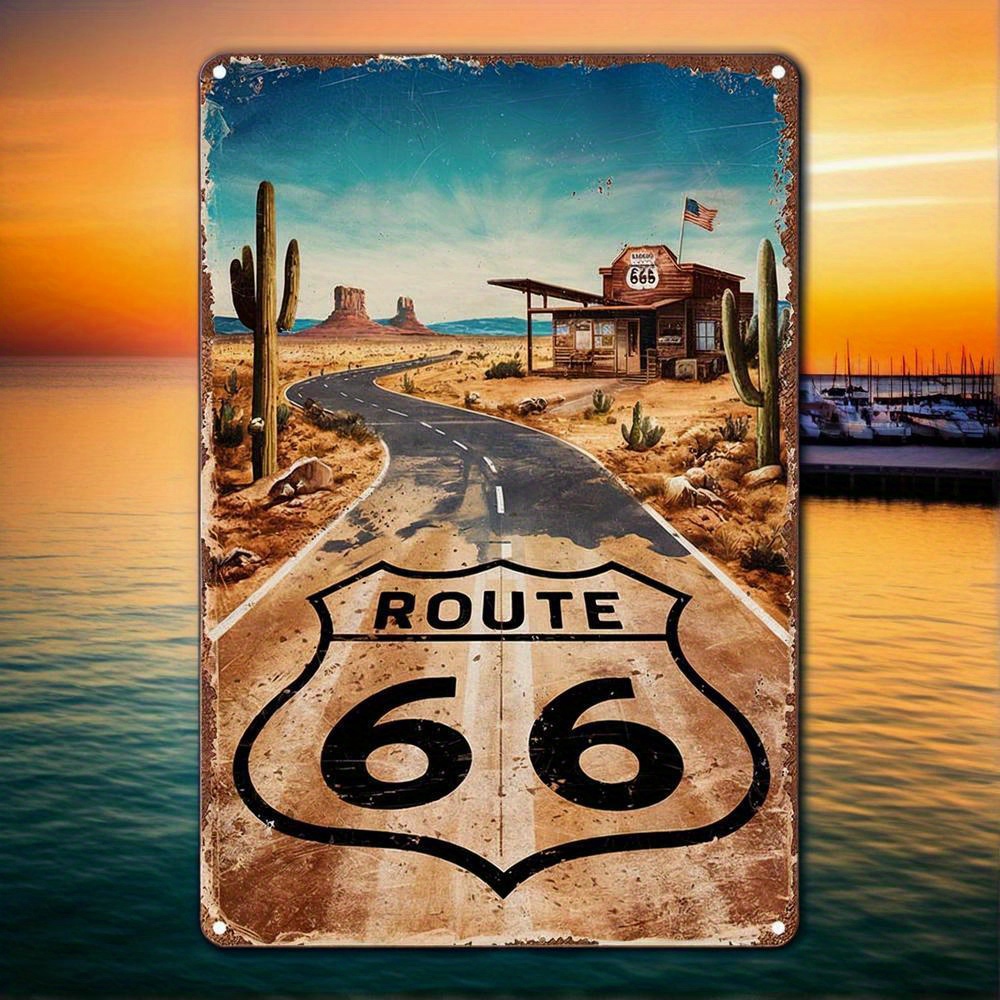 Home Bar And Kitchen - Papan Tanda Logam Vintage Route 66