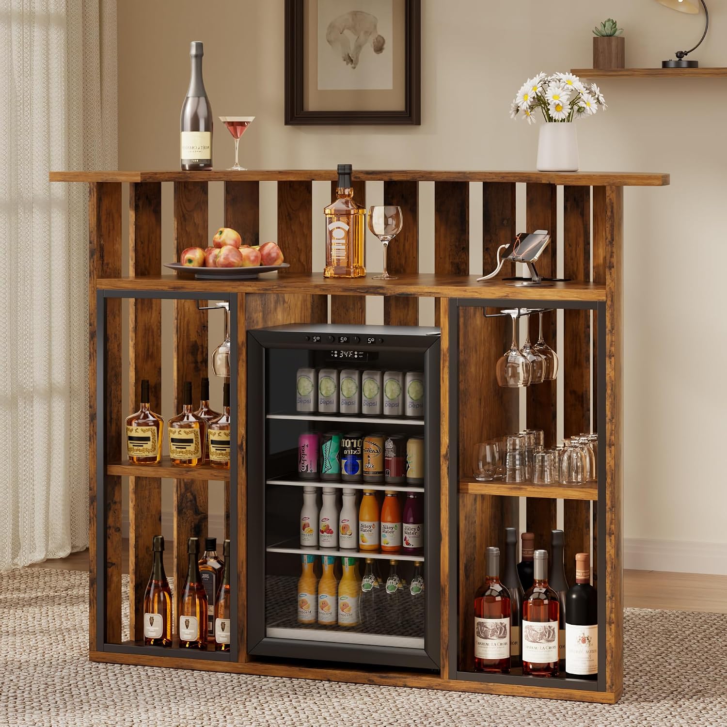 Lemari Bar Kayu Rustic, Mini B - Home Bar And Fridge ulasan dan harga